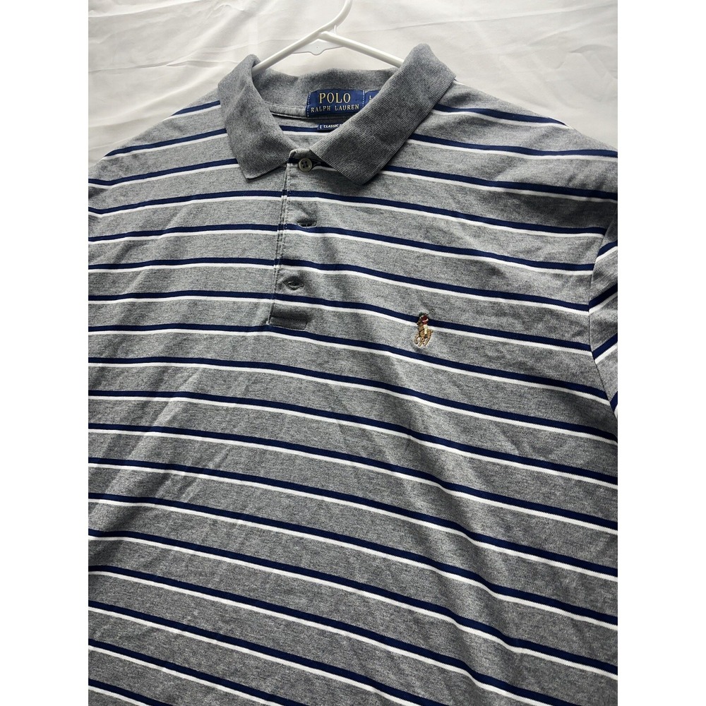 !WOW! POLO Ralph Lauren Polo Shirt Mens L  Blue Striped Short Sleeve Pony Casual